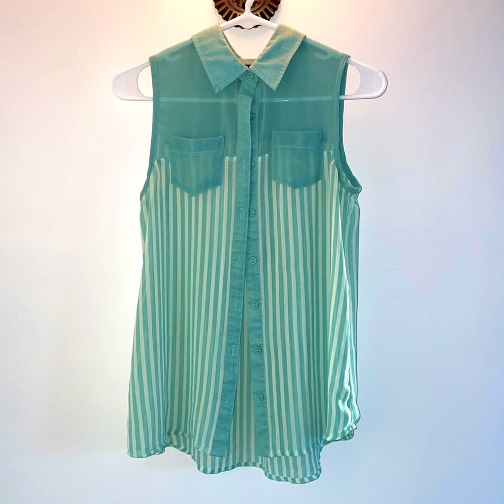 Rue21 Sheer Sleeveless Striped Button Down Blouse Size S
